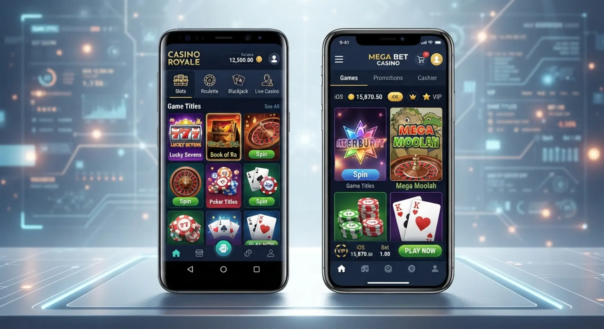 Android i iOS w aplikacjach kasyno Dwa telefony porównujące aplikacje kasyno na Android i iOS