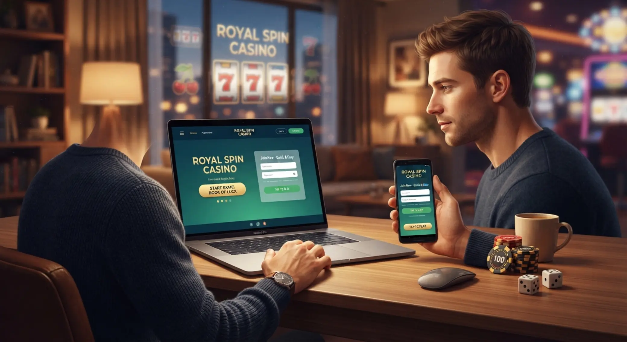 Gracz rozpoczynający grę w kasynie online na laptopie i telefonie