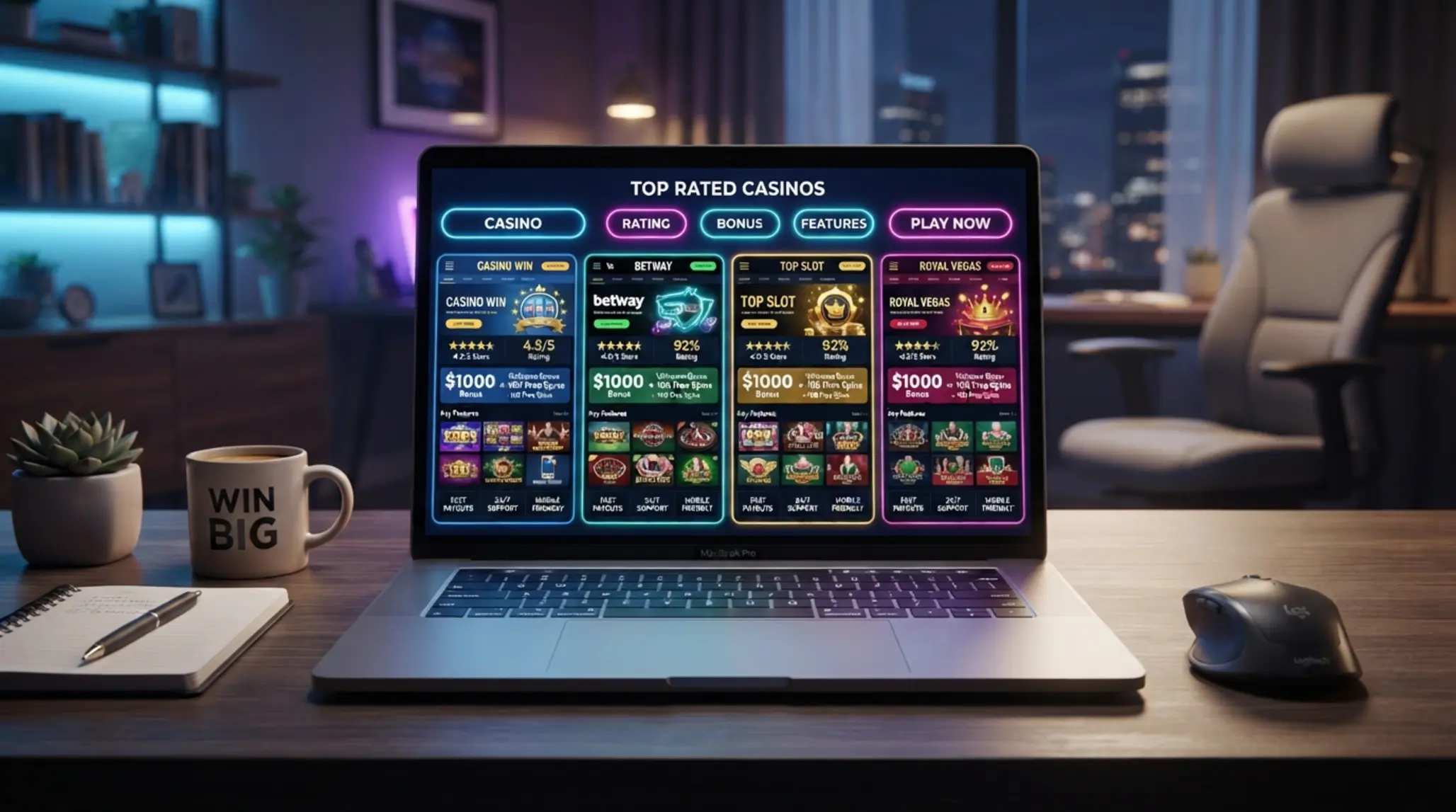 Porównanie wielu kasyn online na ekranie laptopa